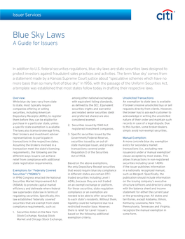 Blue Sky Laws a Guide for Issuers