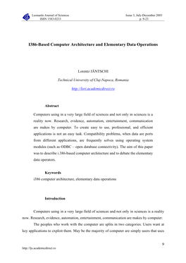 I386-Based Computer Architecture and Elementary Data Operations