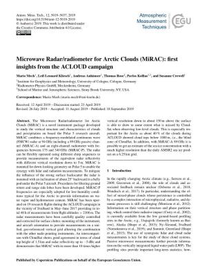 Microwave Radar/Radiometer for Arctic Clouds (Mirac): First Insights from the ACLOUD Campaign