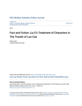 Liu E's Treatment of Characters in the Travels of Lao