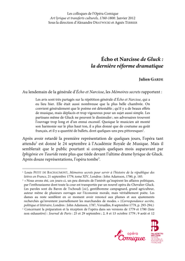 Écho Et Narcisse De Gluck : La Dernière Réforme Dramatique