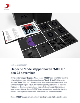Depeche Mode Släpper Boxen “MODE” Den 22 November