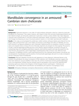 Mandibulate Convergence in an Armoured Cambrian Stem Chelicerate Cédric Aria1,4* and Jean-Bernard Caron1,2,3