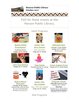 Fall for These Events at the Hanson Public Library