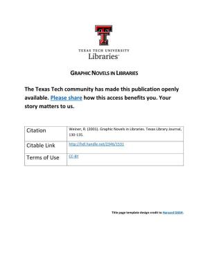 The Texas Tech Community Has Made This Publication Openly Available