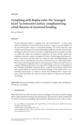 Complying with Display Rules: the 'Managed Heart' in Restorative Justice: Complementing Ritual Theories of Emotional Bonding