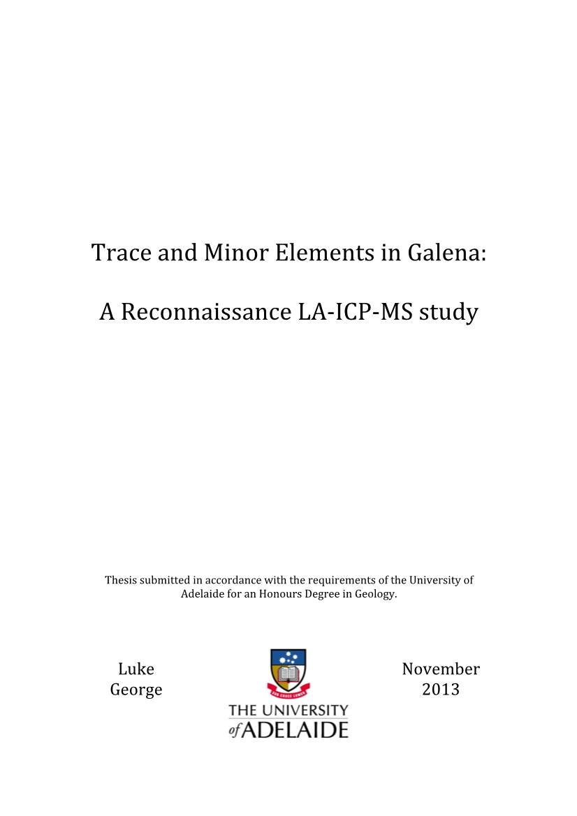 Trace and Minor Elements in Galena: a Reconnaissance La-Icp-Ms Study