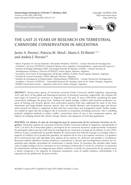 The Last 25 Years of Research on Terrestrial Carnivore Conservation in Argentina