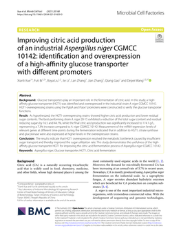 Improving Citric Acid Production of an Industrial Aspergillus Niger CGMCC