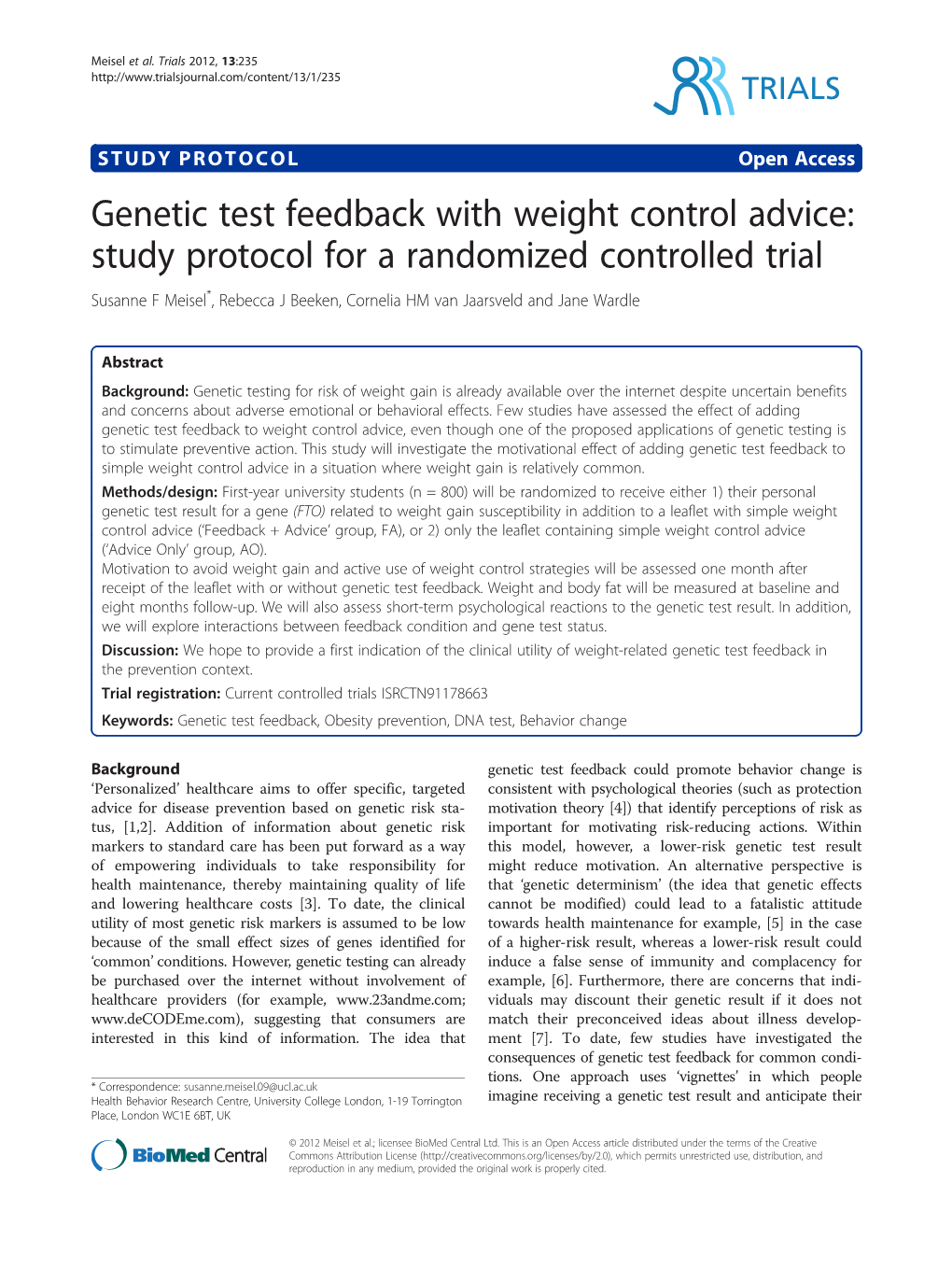 Genetic Test Feedback with Weight Control Advice