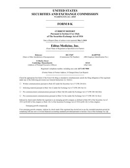 UNITED STATES SECURITIES and EXCHANGE COMMISSION FORM 8‑K Editas Medicine, Inc