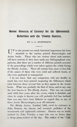 Humphreys, a L, Some Sources of History for the Monmouth Rebellion