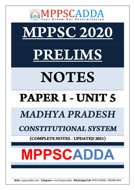 CHAPTER 1 INTRODUCTION to MADHYA PRADESH GENERAL INTRODUCTION • Madhya Pradesh Is a State in Central India with Its Capital at Bhopal
