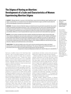 The Stigma of Having an Abortion: Development of a Scale and Characteristics of Women Experiencing Abortion Stigma