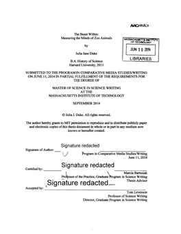 Measuring the Minds of Zoo Animals MASSAOE- INS E of TECHNOLOGY by JUN 3 0 2014 Julia Jane Duke LIBRARIES B.A