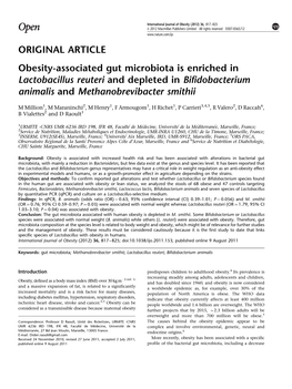 Obesity-Associated Gut Microbiota Is Enriched in Lactobacillus Reuteri and Depleted in Bifidobacterium Animalis and Methanobrevibacter Smithii