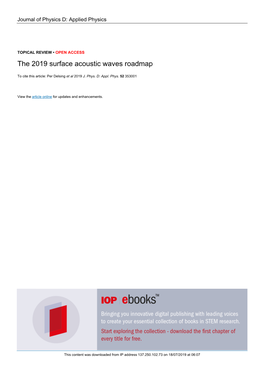 The 2019 Surface Acoustic Waves Roadmap