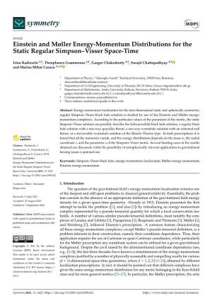 Einstein and Møller Energy-Momentum Distributions for the Static Regular Simpson–Visser Space-Time