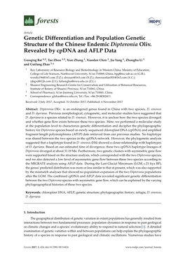 Genetic Differentiation and Population Genetic Structure of the Chinese Endemic Dipteronia Oliv