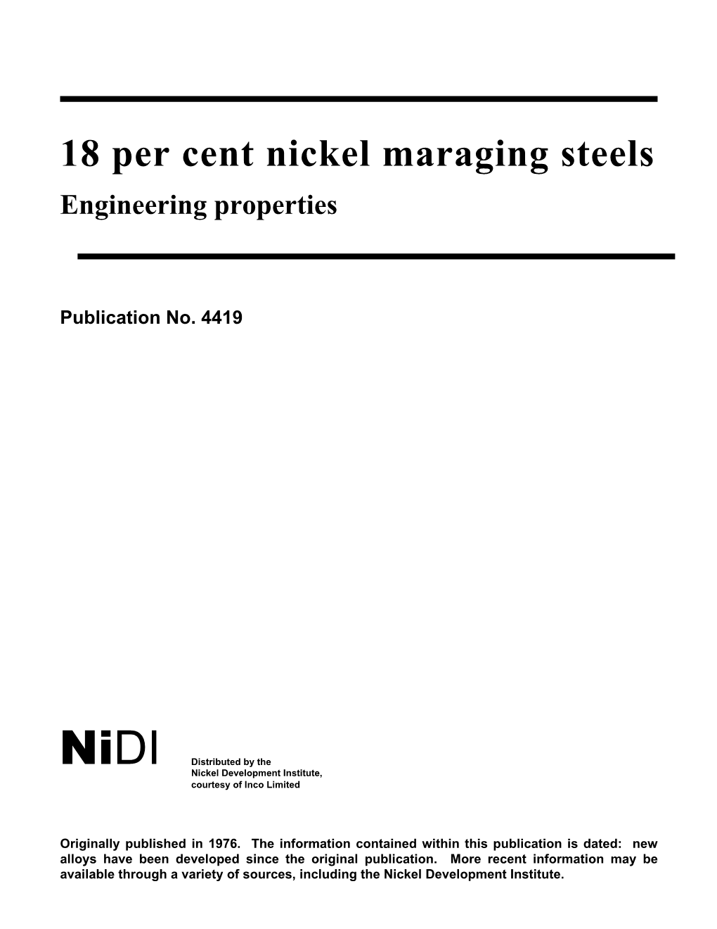 1981 18% Nickel Maraging Steel