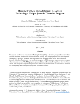 Reading for Life and Adolescent Re-Arrest: Evaluating a Unique Juvenile Diversion Program