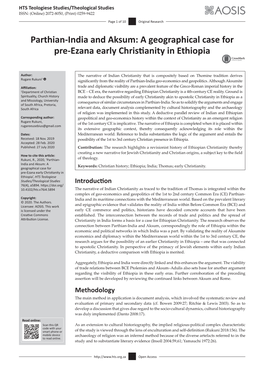 Parthian-India and Aksum: a Geographical Case for Pre-Ezana Early Christianity in Ethiopia