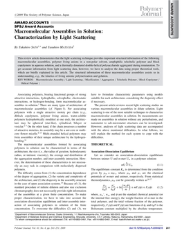 Macromolecular Assemblies in Solution: Characterization by Light Scattering