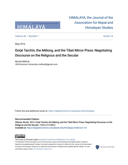 Dorjé Tarchin, the Mélong, and the Tibet Mirror Press: Negotiating Discourse on the Religious and the Secular