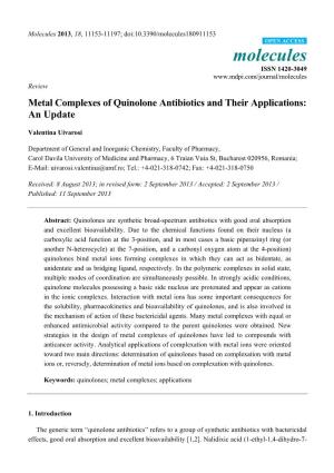 Metal Complexes of Quinolone Antibiotics and Their Applications: an Update