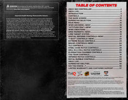 Table of Contents Xbox 360 Controller
