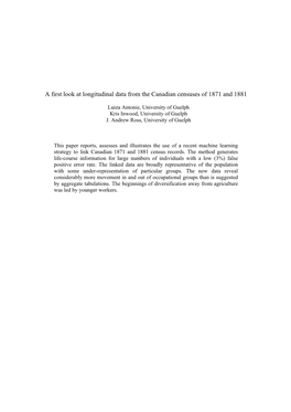 A First Look at Longitudinal Data from the Canadian Censuses of 1871 and 1881