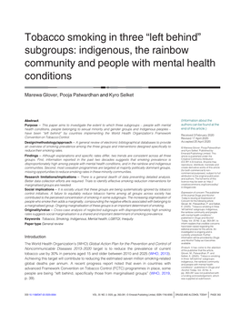 Tobacco Smoking in Three “Left Behind” Subgroups: Indigenous, the Rainbow Community and People with Mental Health Conditions