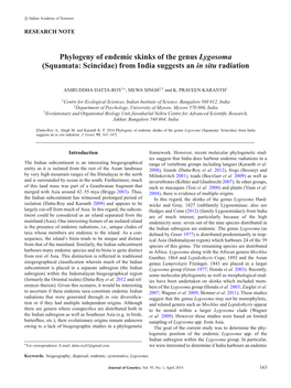 Phylogeny of Endemic Skinks of the Genus Lygosoma (Squamata: Scincidae) from India Suggests an in Situ Radiation