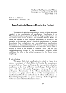 Transfixation in Hausa: a Hypothetical Analysis