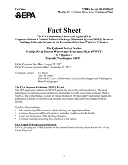 Fact Sheet for the Draft NPDES Permit for Moclips River Estates
