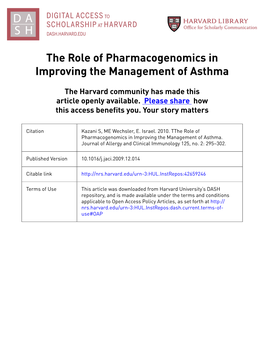 The Role of Pharmacogenomics in Improving the Management of Asthma