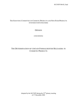 Opinion on the Determination of Certain Formaldehyde Releasers In