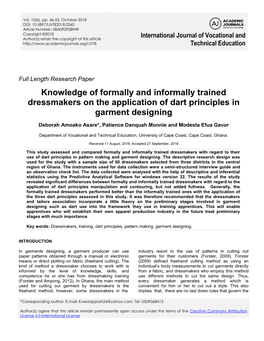 Knowledge of Formally and Informally Trained Dressmakers on the Application of Dart Principles in Garment Designing