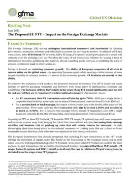 Global FX Division Briefing Note Executive Summary