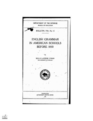 English Grammar in American Schools Before 1850