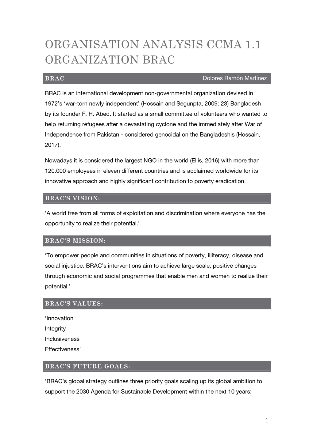 Organisation Analysis Ccma 1.1 Organization Brac