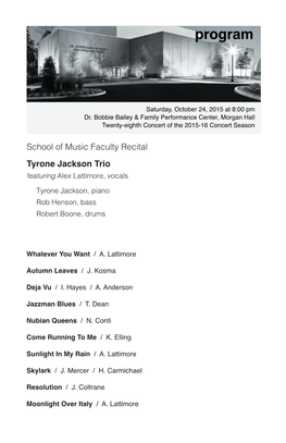 Faculty Recital: Tyrone Jackson Trio Featuring Alex Lattimore, Vocals