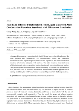 Rapid and Efficient Functionalized Ionic Liquid-Catalyzed Aldol Condensation Reactions Associated with Microwave Irradiation