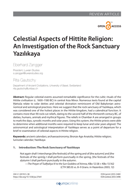 Celestial Aspects of Hittite Religion: an Investigation of the Rock Sanctuary Yazılıkaya