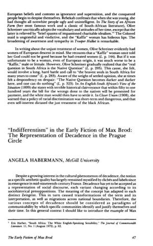 "Indifferentism" in the Early Fiction of Max Brod: the Representation of Decadence in the Prague Circle