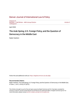 The Arab Spring, U.S. Foreign Policy, and the Question of Democracy in the Middle East