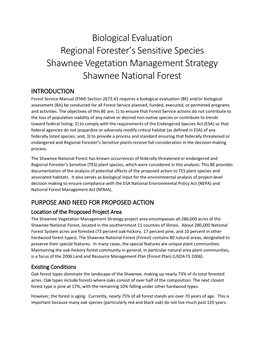 Biological Evaluation Regional Forester's Sensitive Species