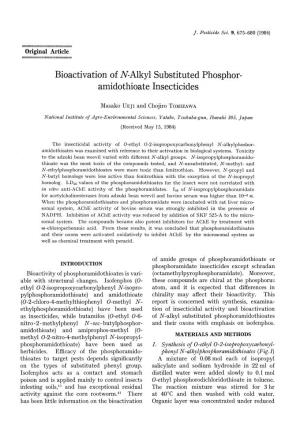 Bioactivation of N-Alkyl Substituted Phosphor- Amidothioate Insecticides
