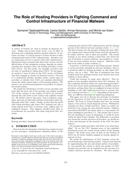 The Role of Hosting Providers in Fighting Command and Control Infrastructure of Financial Malware