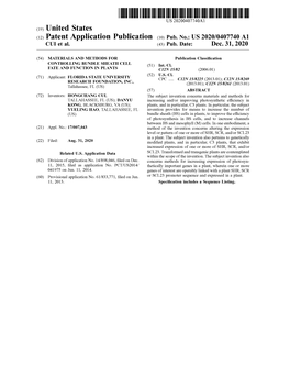 ( 12 ) Patent Application Publication ( 10 ) Pub . No .: US 2020/0407740 A1 CUI Et Al